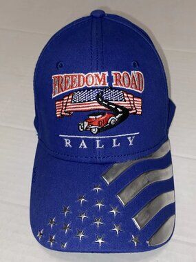 RARE Freedom Road Rally MAX Triple Crown Hat Cap USA Flag Silver Emblems Hot Rod